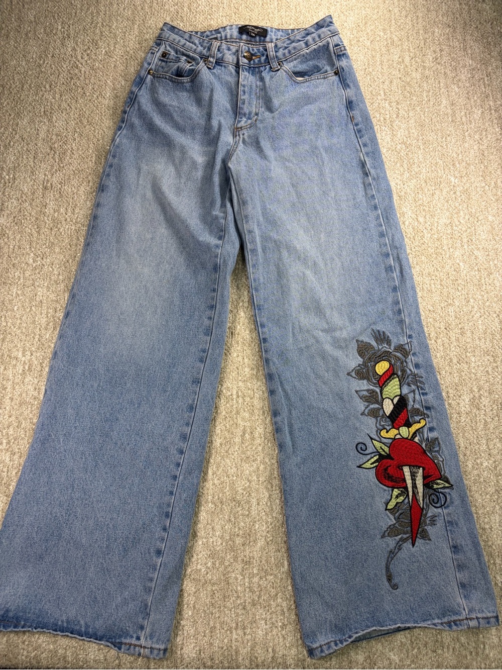 Vintage Ed Hardy Wide Leg Baggy Jeans Dagger Heart Y2K Streetwear